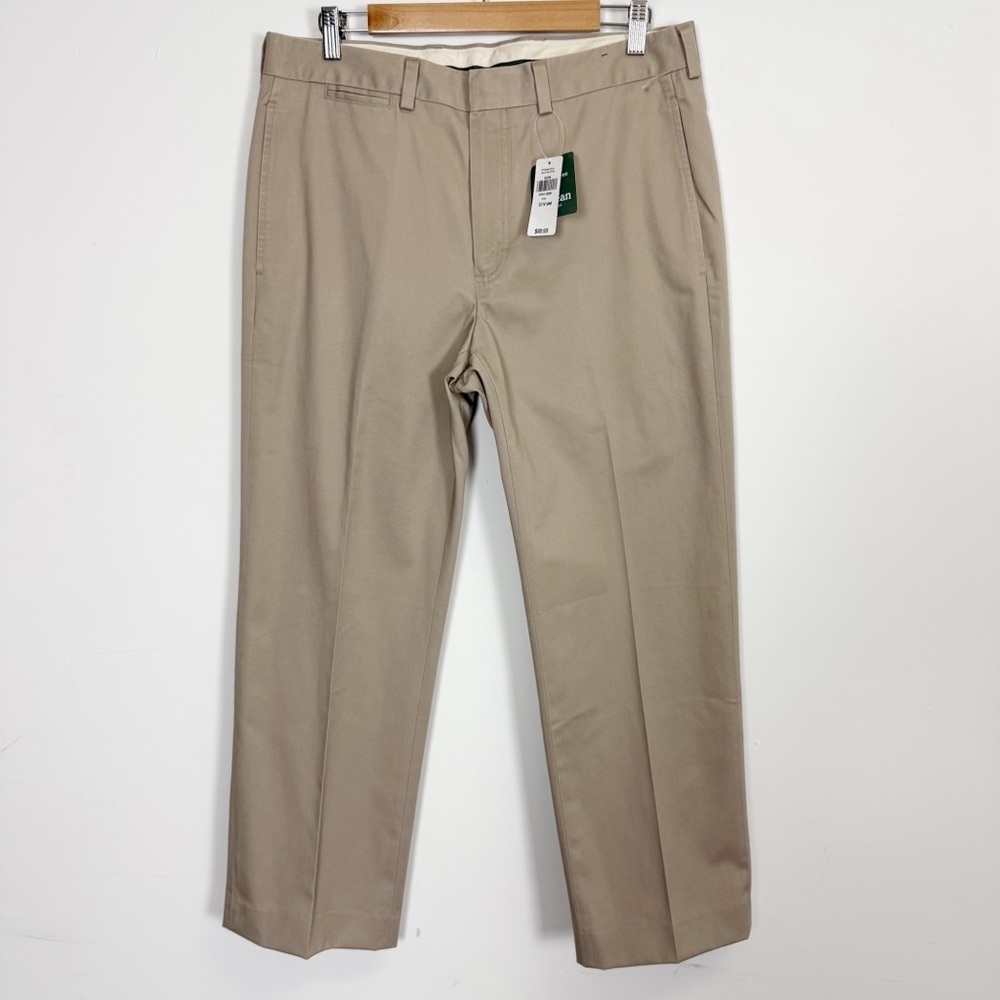 LL Bean Wrinkle Free Dress Chino Pants Mens 33 x 27.75 Khaki Beige 292258 NWT
